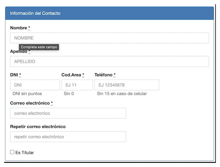 Paso 2 para sacar turno de la VTV en Boulogne: información del contacto